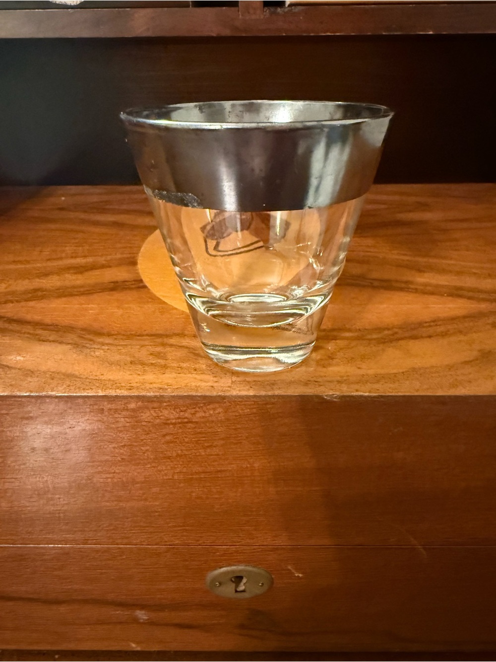 Vintage Dorothy Thorpe Style Lowball Glass Silver Band Flaws